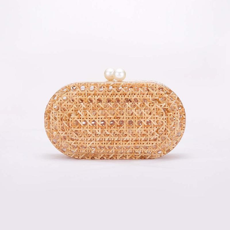 New Women's Bag Fashion Rattan Evening Wedding Acrylic Clutch Shoulder Crossbody Bags 2025 Luxury Woman Items Knit
