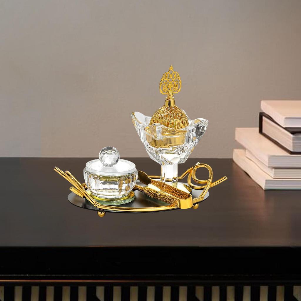 Arab Frankincense Distiller Holder, Ramadan Decoration Glass Burner Set Desk Diffusor