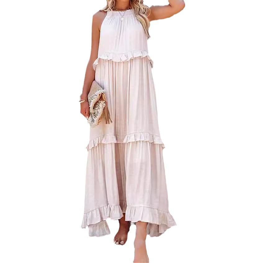 European and American 2025 Summer Ruffle Long Dress - Women's Flowing Holiday Beach Style