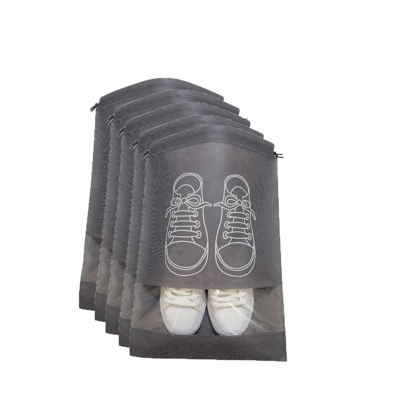 

5/10PCS Portable Shoe Storage Bags Non-woven Shoes Cover Waterproof Travel Bag Tote Drawstring Bag For Shoes Storage Organizer 5pcs-S-27X36cm серый