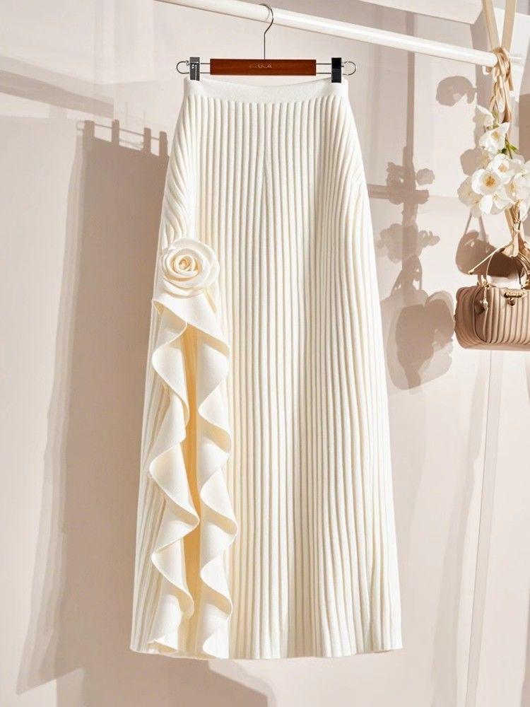 Black French Ruffle High-Waist Midi Skirt