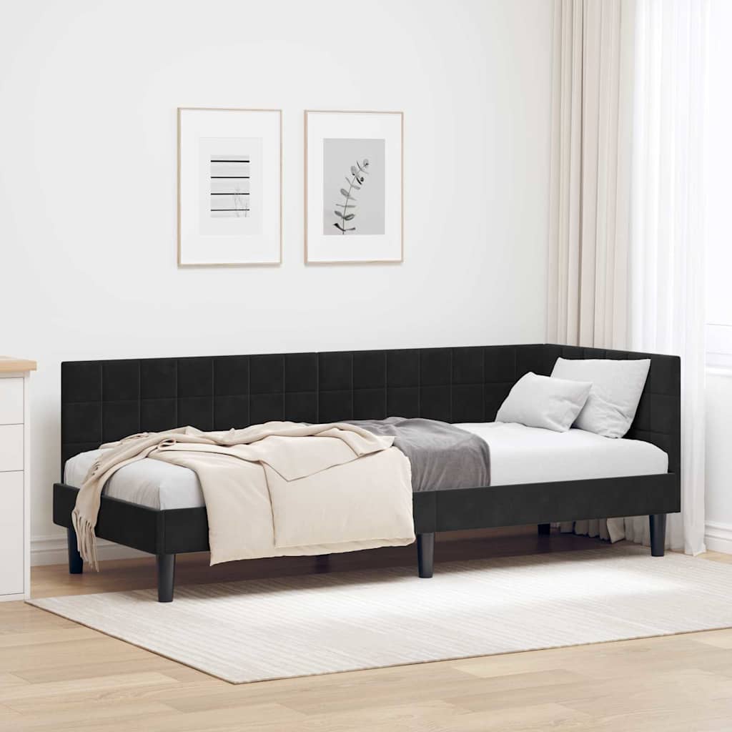 L Shaped Bed Frame with Headboard Black 80 Cm X 200 Cm Velvet