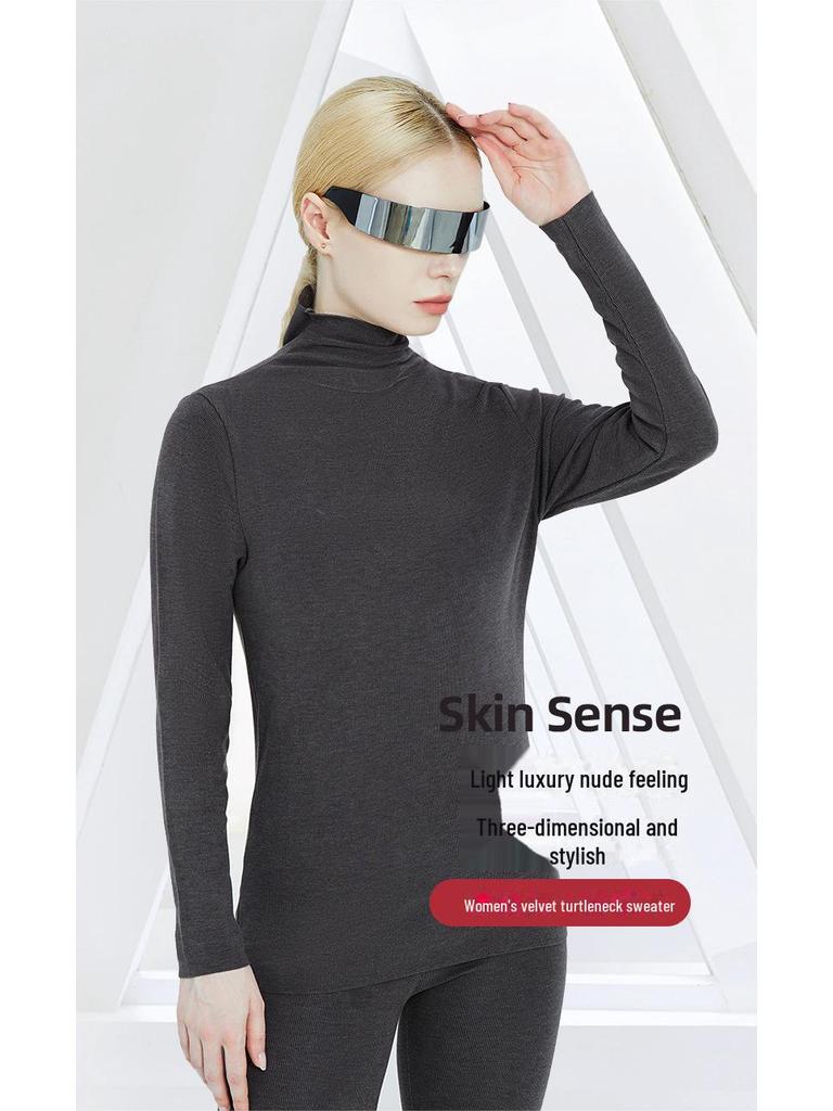 Damski Termiczny Aksamitny Sweter z Golfem i Maską - Odprowadzająca Wilgoć Jesienna Warstwa Bazowa