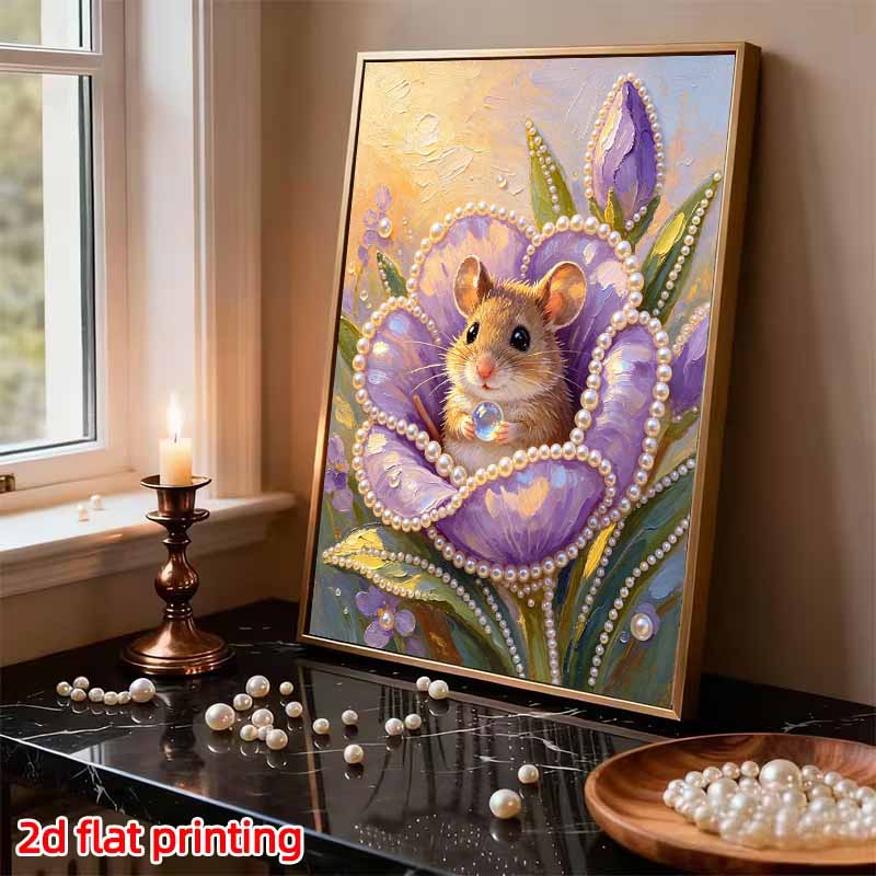 DIY Frameless Pearl Painting Kit Cute Mouse Flower 3D Shiny Bead Art Canvas Relaxing Creative Craft Home Wall Decor Gift