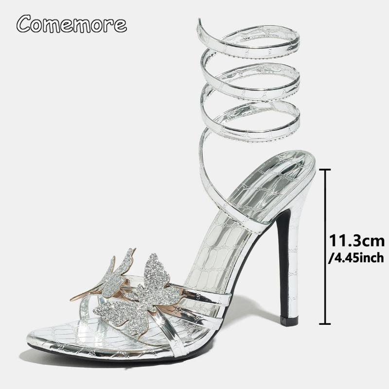 Gold Heels for Ladies Ankle Cross Straps Pointed Toe Butterfly Women's Sandals Fashion Party Dress Shoes Size 35-43 Talons Femme