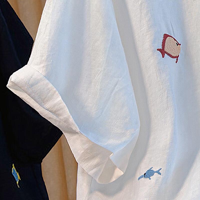 Women's Linen Round Neck Short Sleeve Casual Shirt