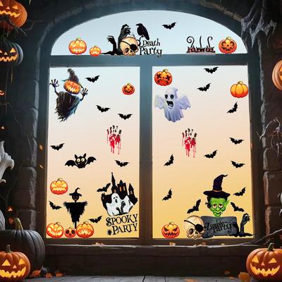 Halloween Raamstickers Combinatieset Herbruikbaar Statisch Klevend PVC Dubbelzijdig Glasstickers voor Feest Huisdecoratie