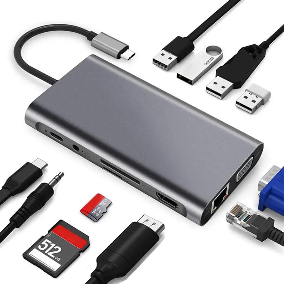 Mindpure 12-in-1 USB C Hub MST Docking Station with Dual HDMI 100W PD RJ45 SD TF Card Reader