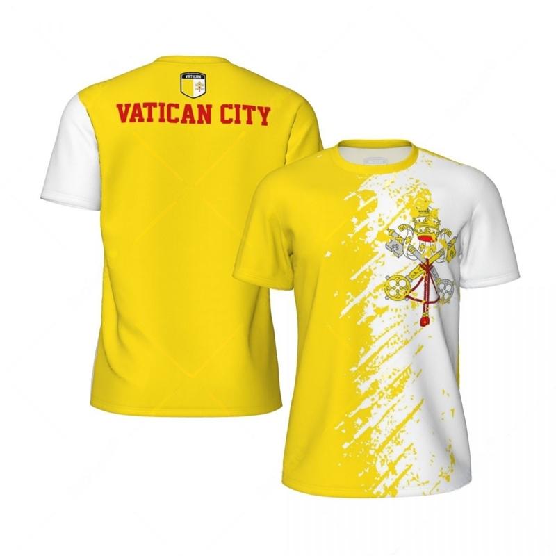 Vatican City Flag Graphic Football T Shirts Mens National Emblem 3D Printed Sports Tops Running Bike Soccer Tennis Fitness Tees XXS