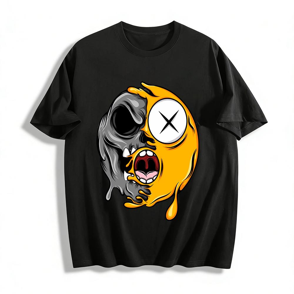 Skull Melting Graphic Tee Edgy Streetwear Unisex Casual Top Pure cotton T-shirt XXS