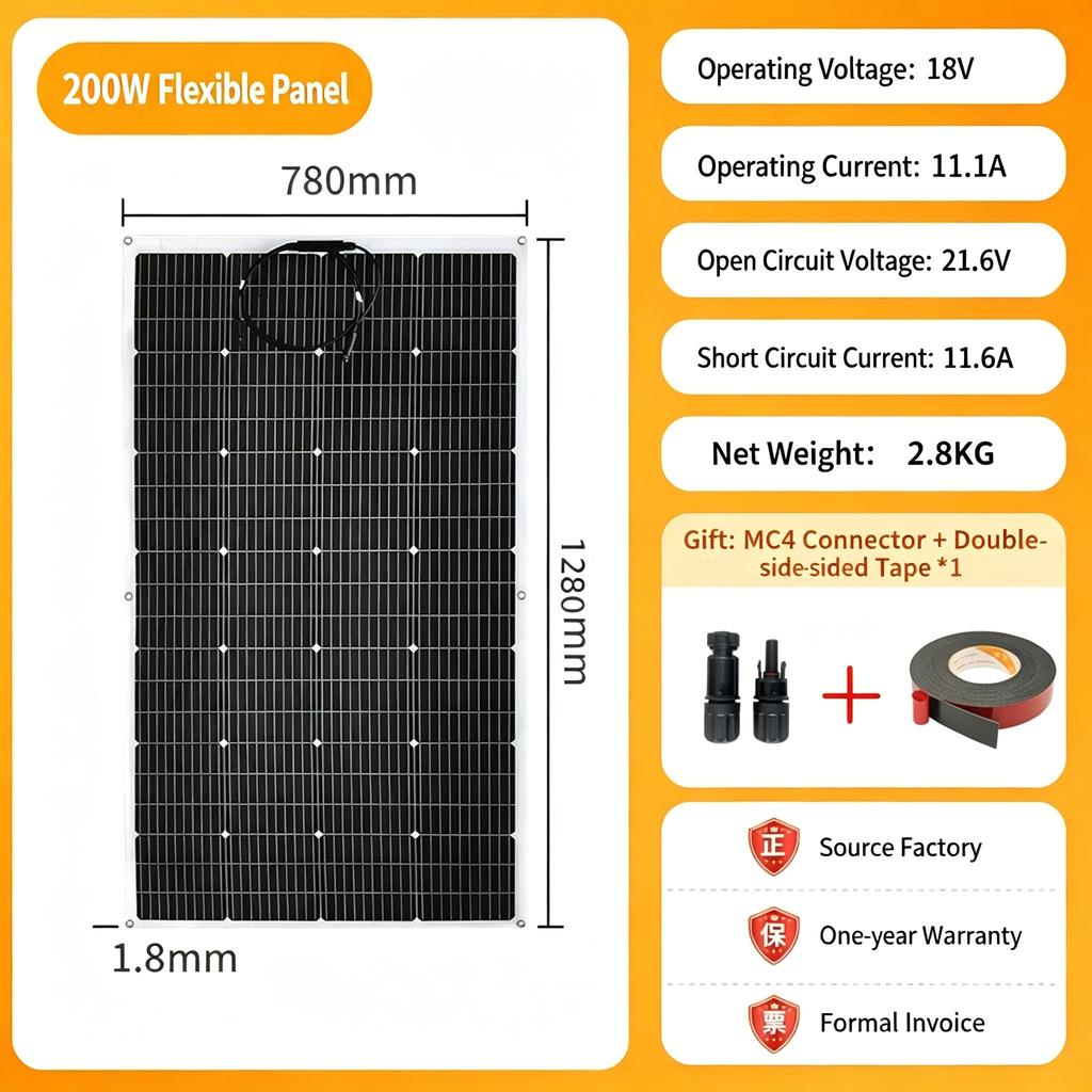 GOKKCL Balkonkraftwerk 200W / 100W Flexibles Solarpanel IP68 Solarzelle Solarladeger Photovoltaik Off-Grid für Wohnmobil 4