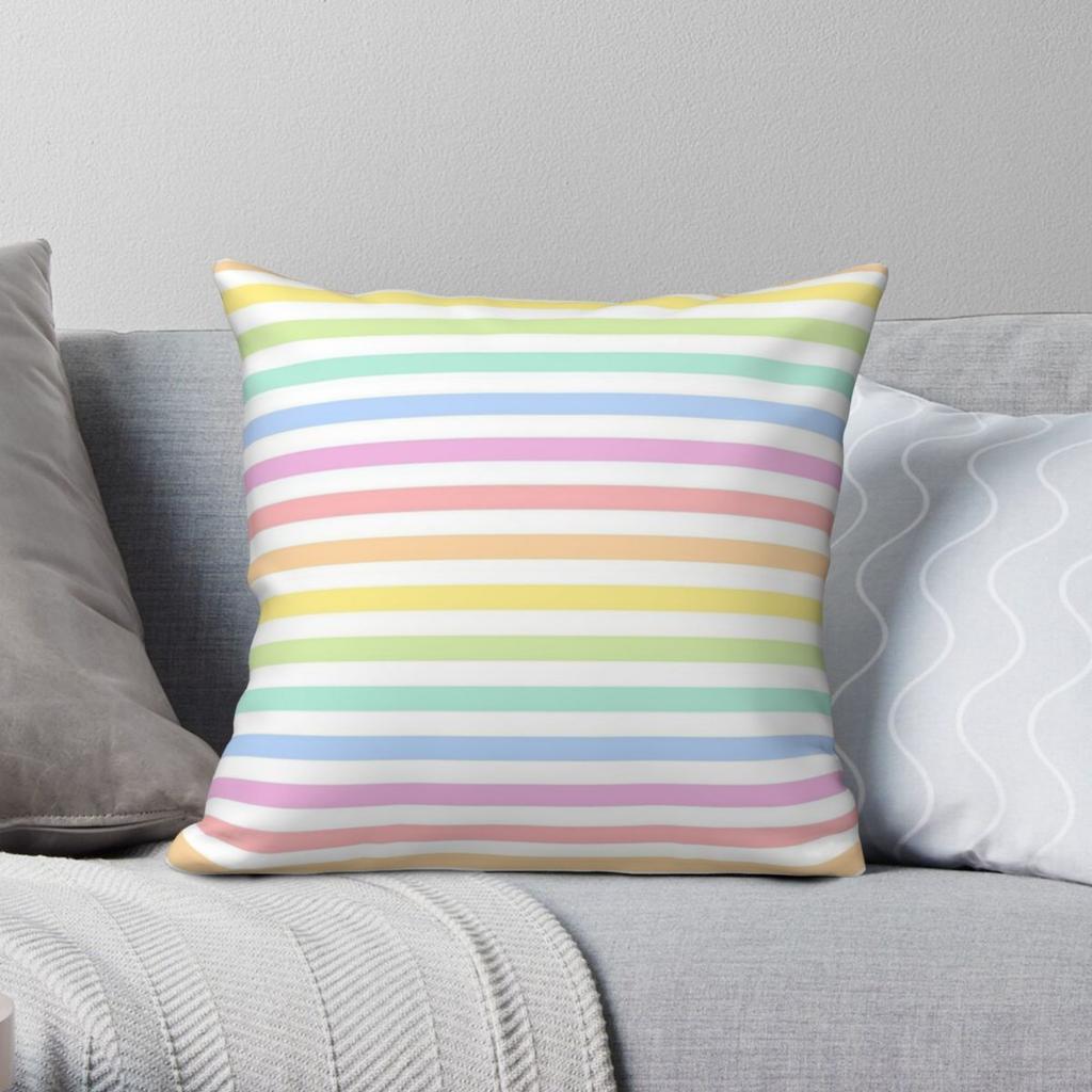 Pastel Rainbow Stripes Pillowcase Polyester Linen Velvet Creative Zip Decorative Pillow Case Sofa Seater Cushion Cover