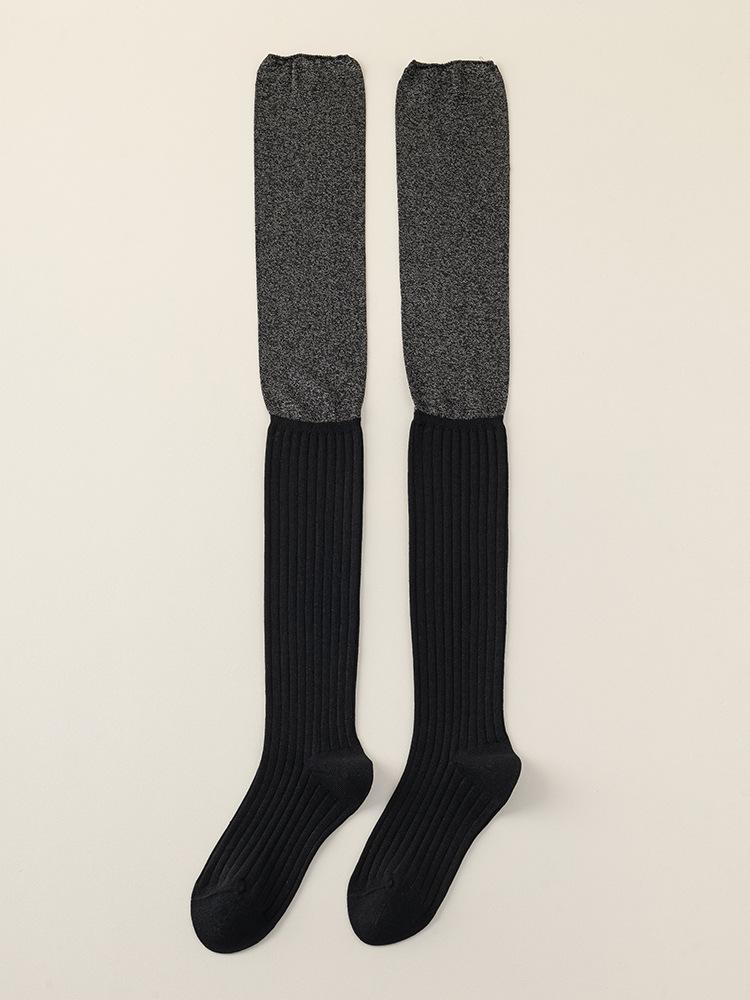 Silver Silk Splicing Knee Stacking Socks Children'S Autumn And Winter Warm Long Tube Socks Ins Trendy Fashion Curling Non-Slip Cotton Socks
