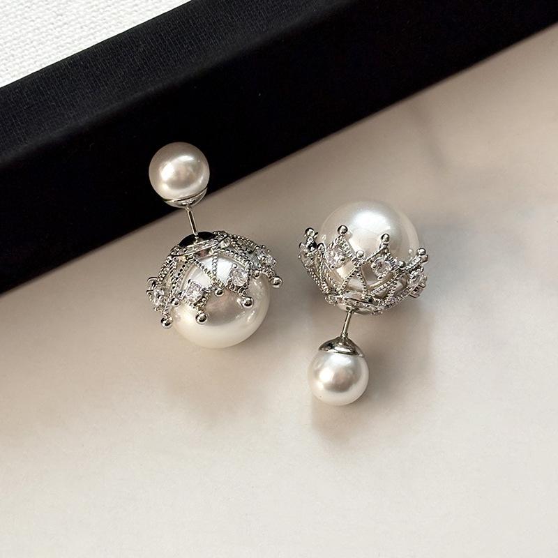 

Sterling silver needle real hemp gray pearl stud earrings women s light luxury niche temperament earrings French high-end earrings