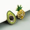 Sweet Pineapple Avocado Asymmetric Drop Earrings Gold Alloy Rhinestone Dangle Earrings for Women Party Jewelry
