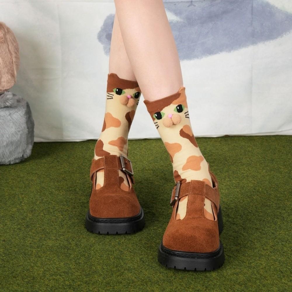 Elastic Calico Cat Socks Breathable Tuxedo Cat Socks Whimsical Pouty Kitty Socks All Seasons
