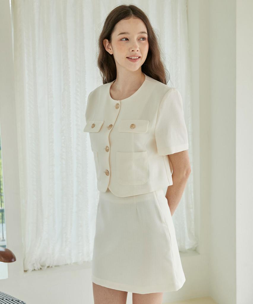 Bye Bye Seop A-Line Mini Skirt Ivory [T42]