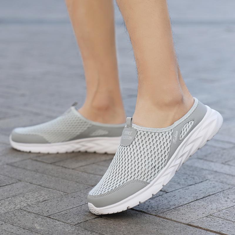 Herren Sommer Mesh Herrenschuhe große Größe 47 atmungsaktive Meshschuhe ein Pedal weiche Sohle leicht großes Mesh halbe Pantoletten Lazy Stoffschuhe