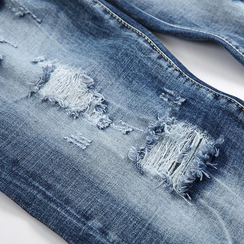 Jeans Slim Fit Rotos Azul Claro para Hombre - Pantalones Rectos de Estilo Coreano de Moda