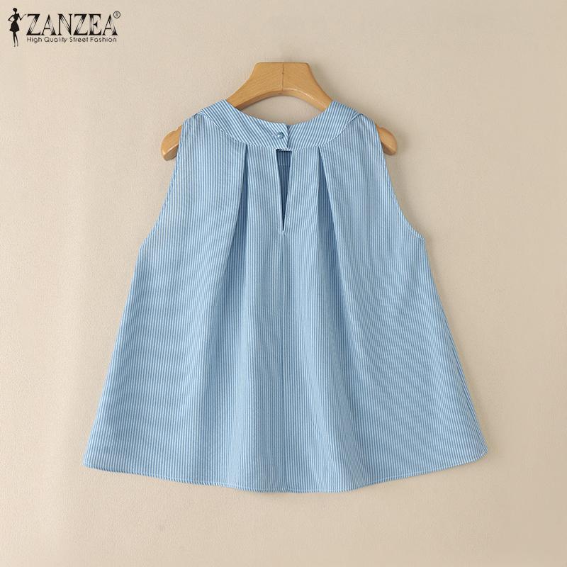 ZANZEA Women Casual Round Neck Summer Sleeveless Stripe Tank Tops