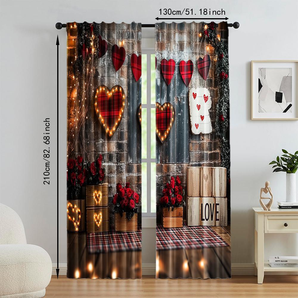2 pcs   versatile polyester transparent curtains for home decoration Valentine'S Day2 for use in bedrooms and living rooms