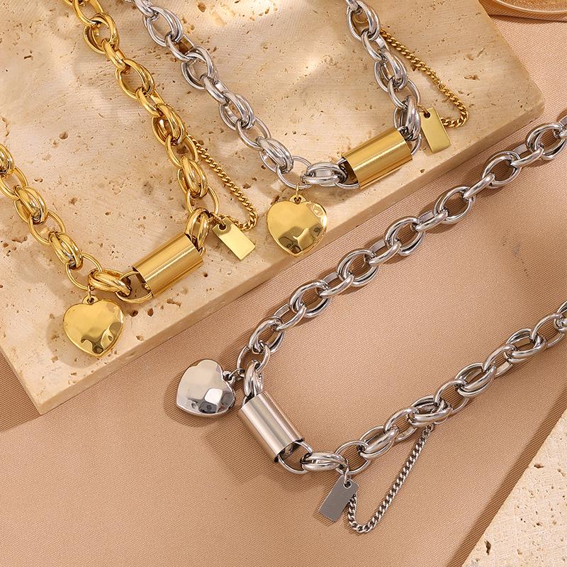 Herz-Ketten-Set (Halskette & Armband) aus nicht verblassendem Titanstahl – Europäischer & Amerikanischer Modeschmuck für Damen