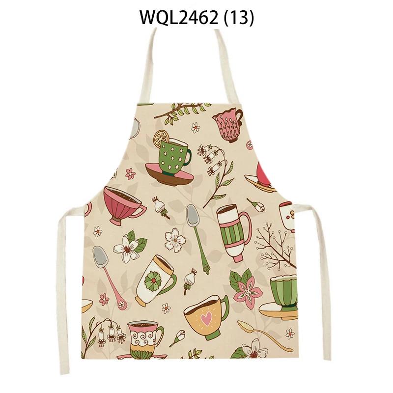 Women Flowers Print Linen Kitchen Apron Household Cleaning Apron Adult Children Cooking Baking Accessories Sleeveless Apron