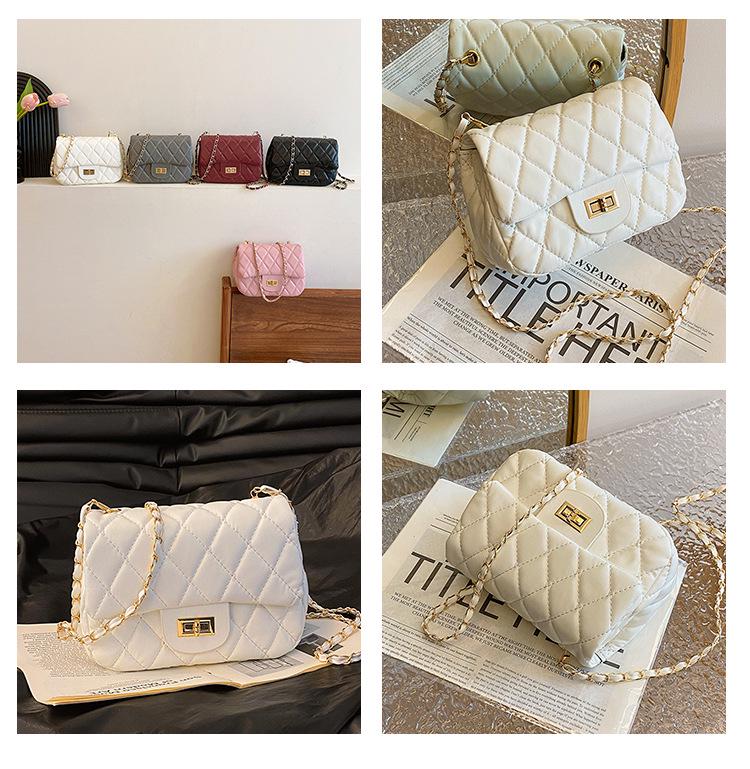 2024 Spring Women's Argyle Chain Crossbody Bag - High-End Fashion with Little Golden Ball Accent