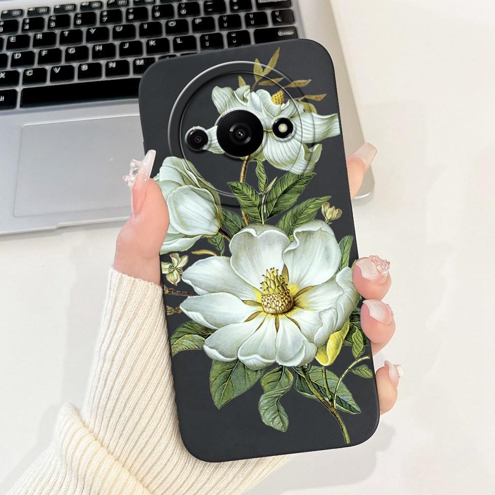 Für Redmi A3 Hülle Niedliche Cartoon Katze Ästhetisch Blumenmädchen Junge Stoßfeste Silikon-Rückabdeckung Für Xiaomi Redmi A3 Handyhülle Coque