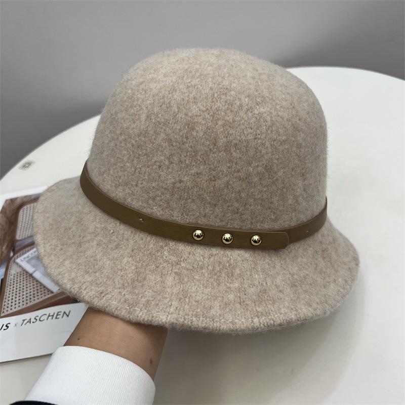 Fashion Wool Knitted Big-brimmed Basin Hat Women's Autumn and Winter Literary Belt Buckle Fashion Thermal Basin Hat Foldable