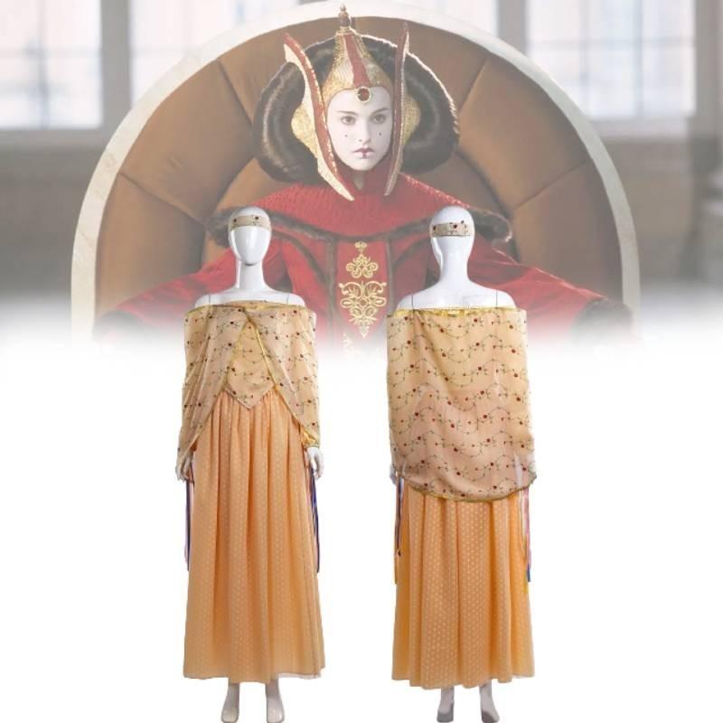 Costume élégant de la reine Amidala de Star Wars, tenue unisexe pour cosplay et jeu de rôle fantastique.