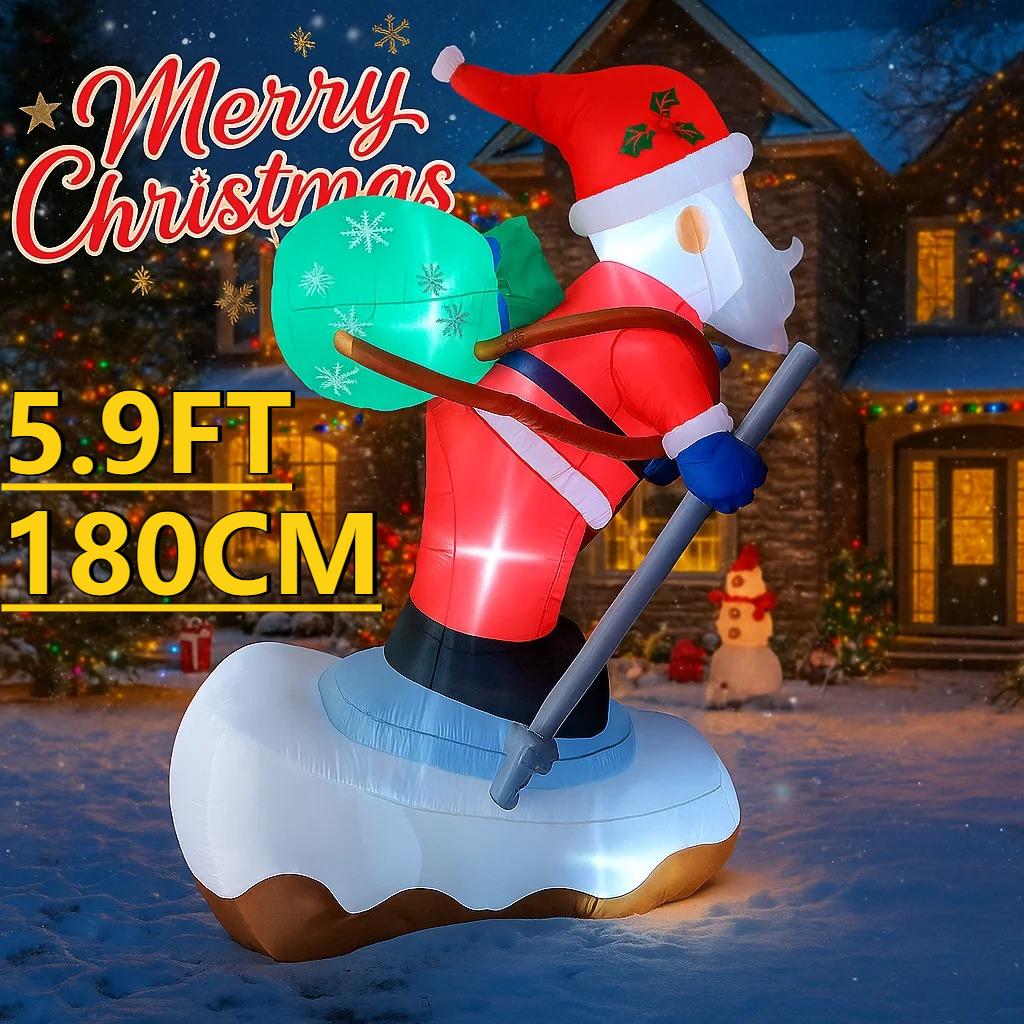 5.9FT Xmas Holiday Inflatable Yard Decor Skiing Santa Claus Airblown Model LED Christmas Toy Supplie Home Decor Ornaments Gifts