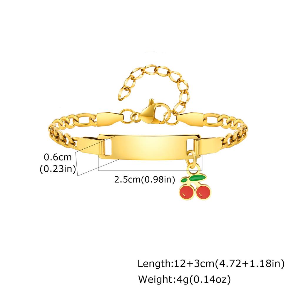 Vnox Customized Baby Bracelets With Fruit Pendant, Stainless Steel Cuban Mesh Chain Free Engraving Bar, Jewelry Birthday Gift