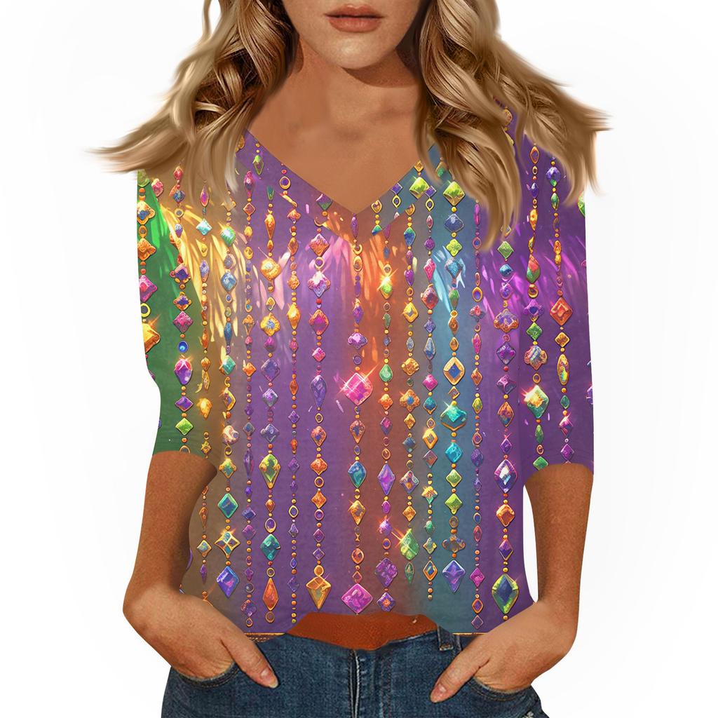 Dámské tričko s potiskem 3/4 rukáv denní víkendová móda základní véčkový výstřih běžný top