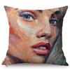 Beautiful Face Oil Painting Art Decorative Throw Pillow Case Funky Woman Portrait Cotton Linen Sofa Cushion Cover Cojines
