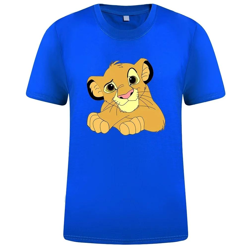 The Lion King Simba Funny Tee Shirt Mens Casual Loose Harajuku T Shirts Cotton Cartoon Print T-Shirt Disney Anime Men Tops
