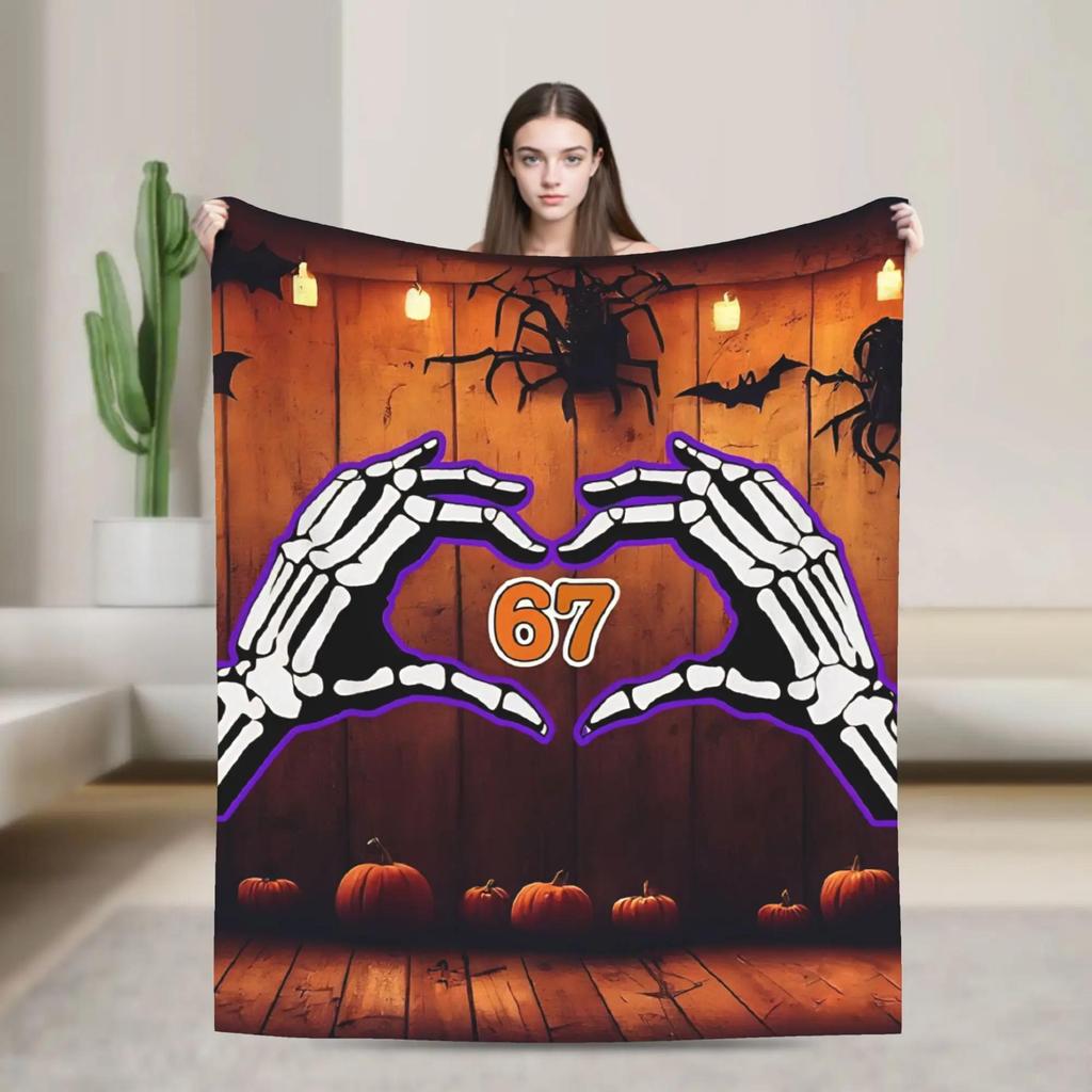 Haunted by   Funny Boo Ghost Pumpkin Halloween Throw Blanket for Couch Chair Sofa Bed or Bedspread Cover with Spooky Print