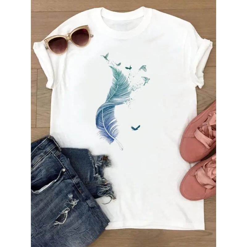 Tshirts Womens Flower Trend Cute Short Sleeve Summer Female Graphic Tee Clothes Watercolor Print TClothing Ladies So Fashion