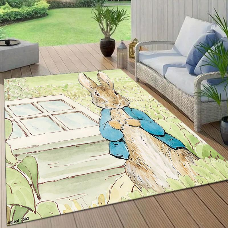 Peter Rabbit Flannel Pattern Square Carpet,Area Rug,Carpet Rug for Living Room Bedroom Sofa Playroom Decor,Non-slip Floor Mat
