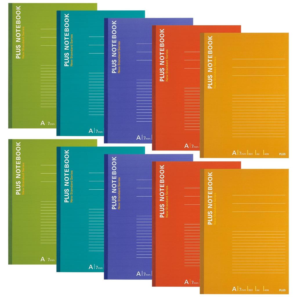 Plus Notebook A4 40 10 notebooks per 5 assorted Ruled, sheets, pack, NO-204AS-10CP, colors, 76-745