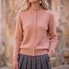 Women's Casual Color Knit Cardigan Sweater with Stand Collar and Button Front