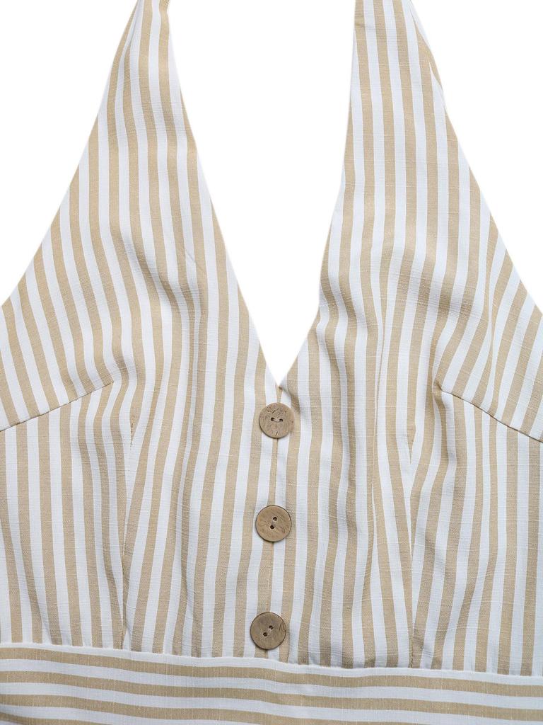 2026 Spring/Summer Striped Sleeveless Halter Jumpsuit - European and American Style, Backless, Casual, Short