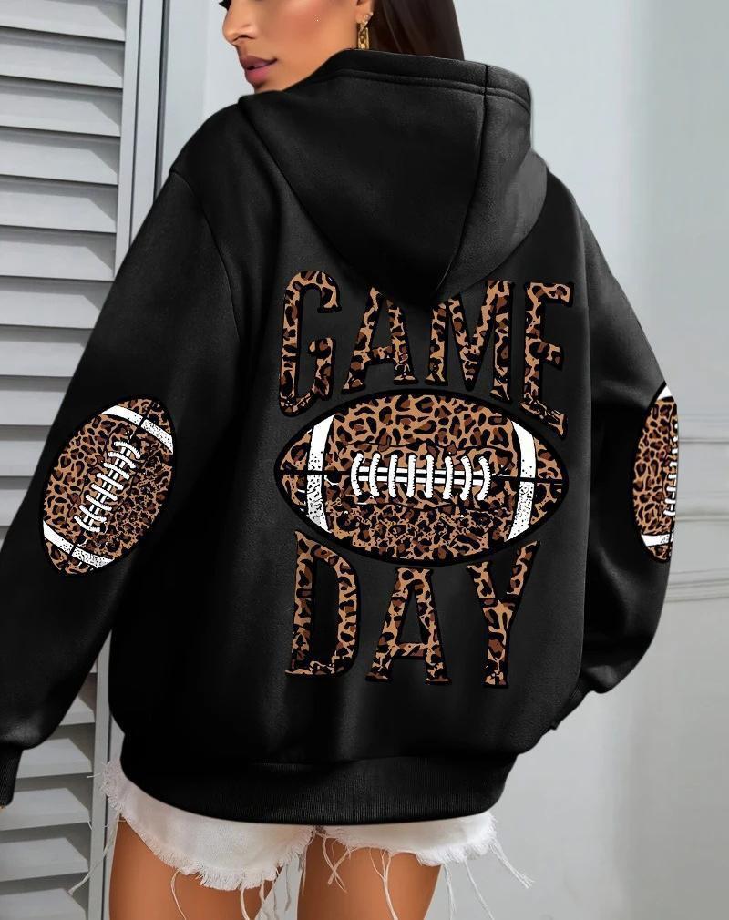 Sudadera de Rugby Holgada con Estampado de Leopardo y Bolsillos para Mujer