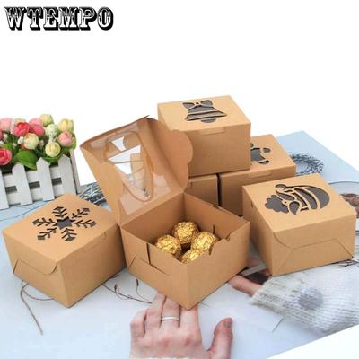 WTEMPO 20 SZTUK 6,3*10*10CM Pudełka na drobne upominki na przyjęcie bożonarodzeniowe Pudełka do pakowania cukierków, ciasteczek, czekolady Pudełka z przezroczystym okienkiem Pudełka na ciasto z papieru kraft