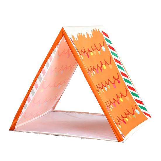 Gingerbread Christmas Tent for Kids 45" X 33" Brown Christmas Sleepover Tent Gingerbread House Play Tent for Home Indoor Xmas Holiday Party Decor