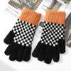 New Winter Warm Knitted Gloves Women's Checkerboard Plaid Plaid Color Matching Wool Gloves