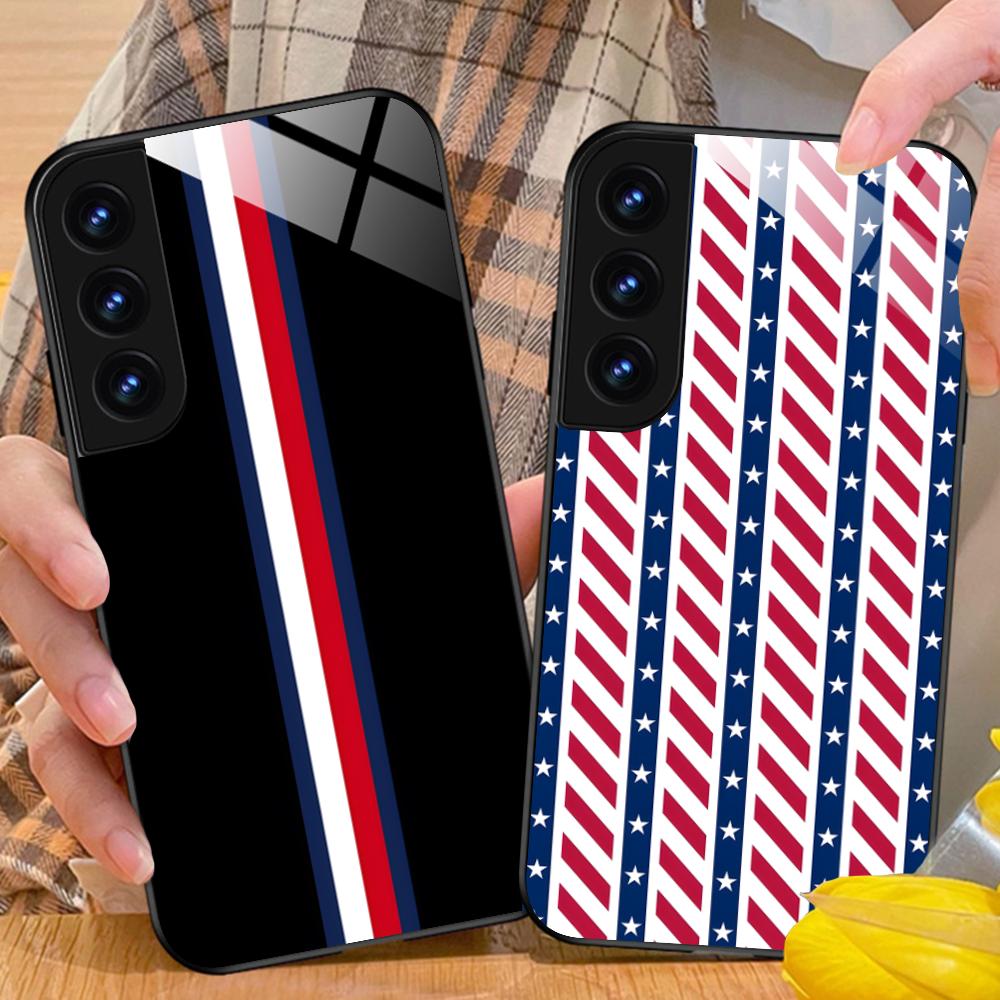 Red Blue Stripe Mobile Phone Case for Samsung Galaxy A56 55 54 53 52 51 36 35 34 23 16 15 5G Glass Colorful Cover Pretty Luxury