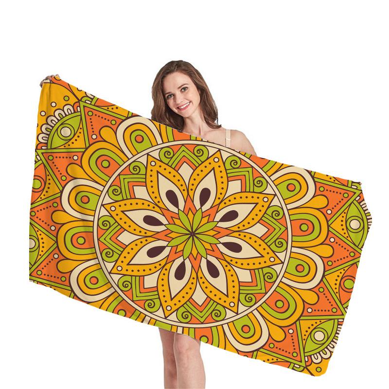Mantra Geometric Pattern Digital-printed Polyester Superfine Fiber Double-sided Fleece Beach Vacation Bath Towel, Beach Towel