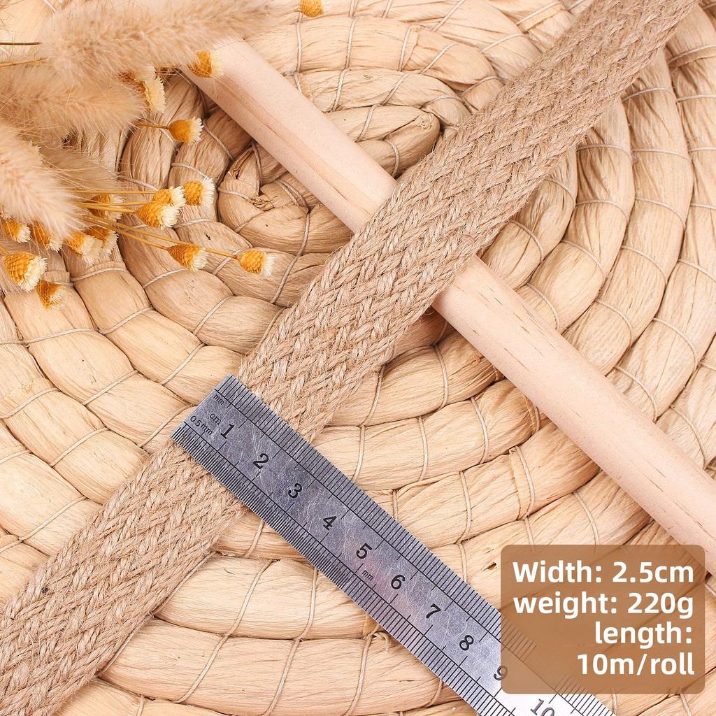 10M Nature Jute Braided Ribbon Flat Burlap Twine Hemp Cords DIY Crafts Wedding Party Decoration Sewing Vintage Ribbon Rope Craft