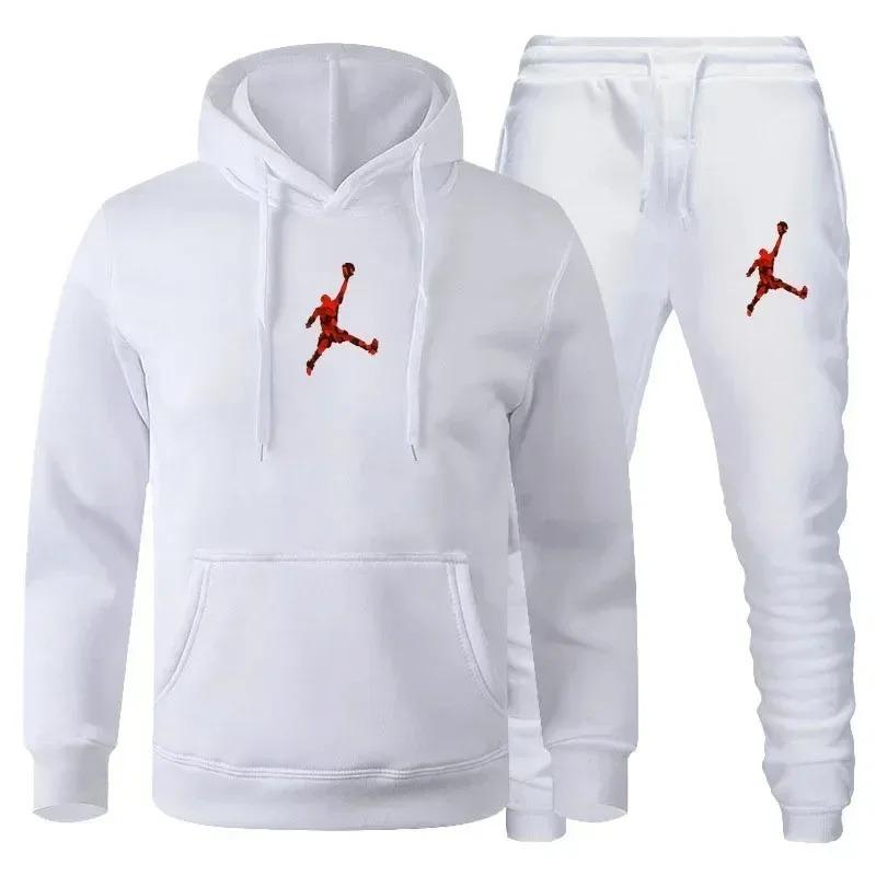 Splatter-hoop Men Hoodie & Jogger Set, Mottled Jumping Athlete Figure and Matching Pant Graphic Print, Cozy Fleece Outfit for Street Sport Outings